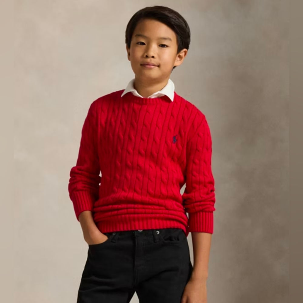 Polo Ralph Lauren Red Cable Knit Sweater Boys Youth Large 14/16 Preppy Casual